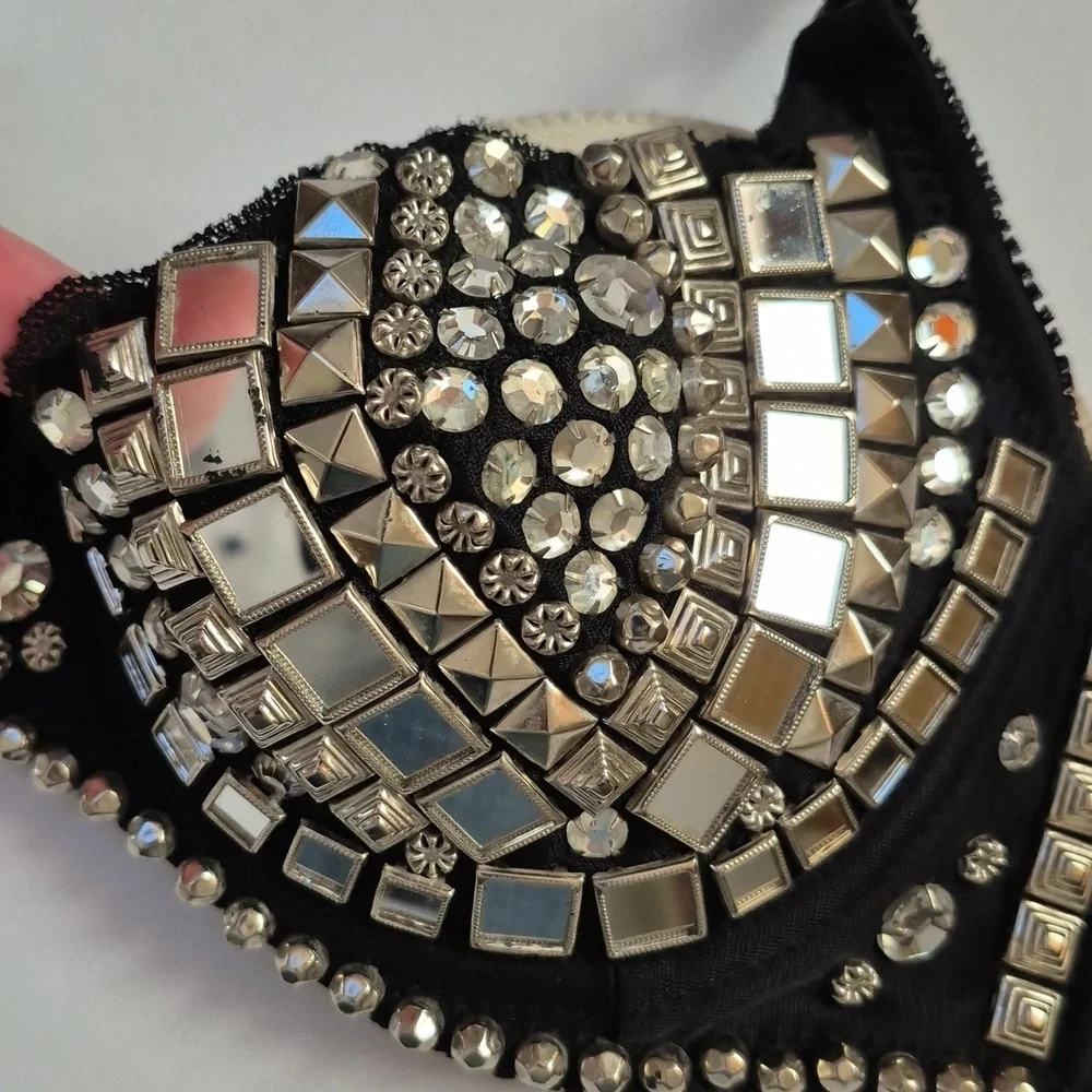 Metal Studded Handmade Vintage Heavy Quality Bra Panties Biker BDSM OOAK Goth - Picture 2 of 14